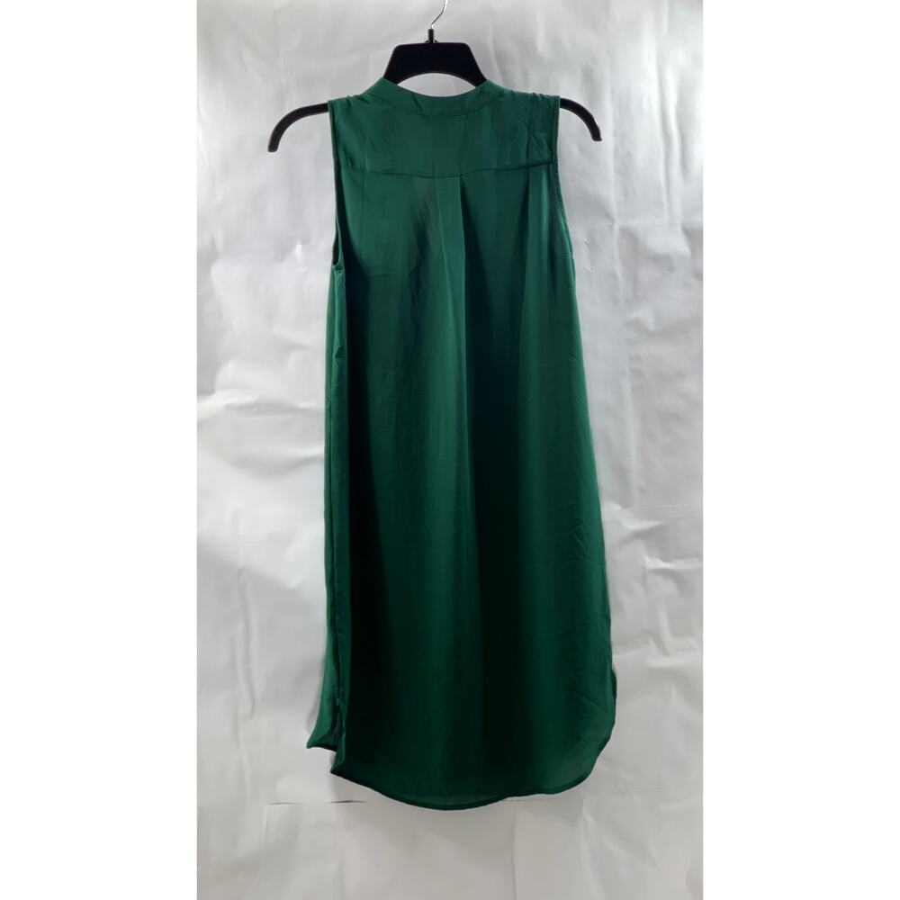 H&M Women's Forest Green V-Neck Semi-Sheer Round-Hem Mini Dress SZ 2 - Picture 2 of 11